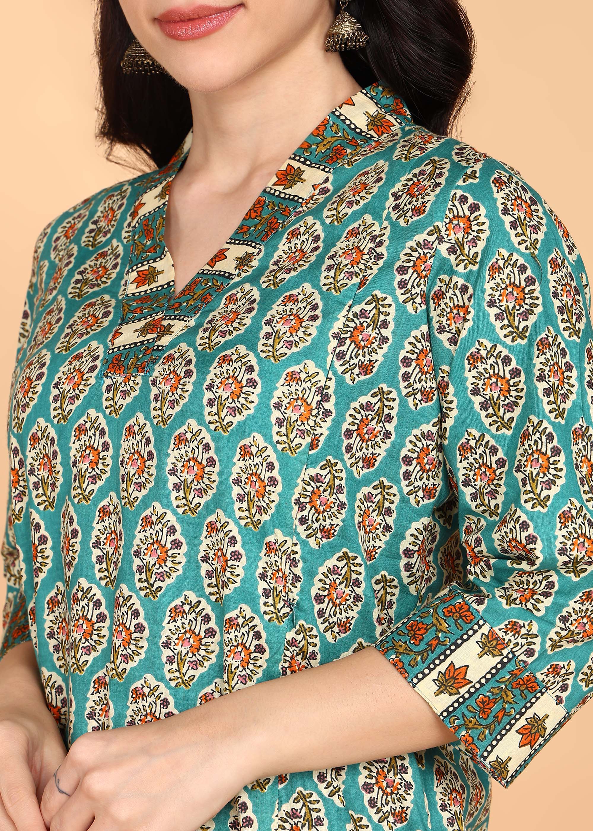 Teal-PureCotton-Straight-Feeding-KurtaSet-Dupatta