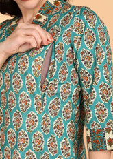 Teal Pure Cotton Straight Feeding Kurta Set with Dupatta