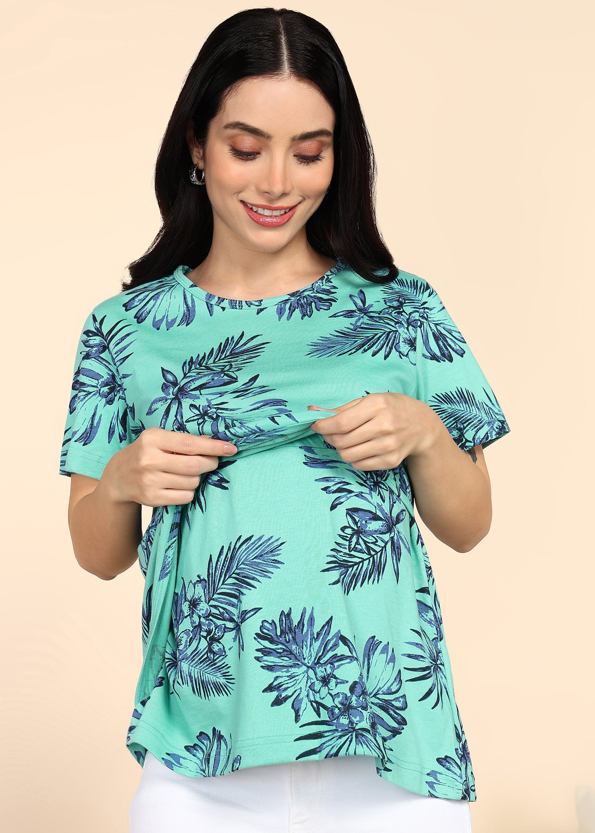 Teal-Zipless-Maternity-Feeding-T-Shirt-Top