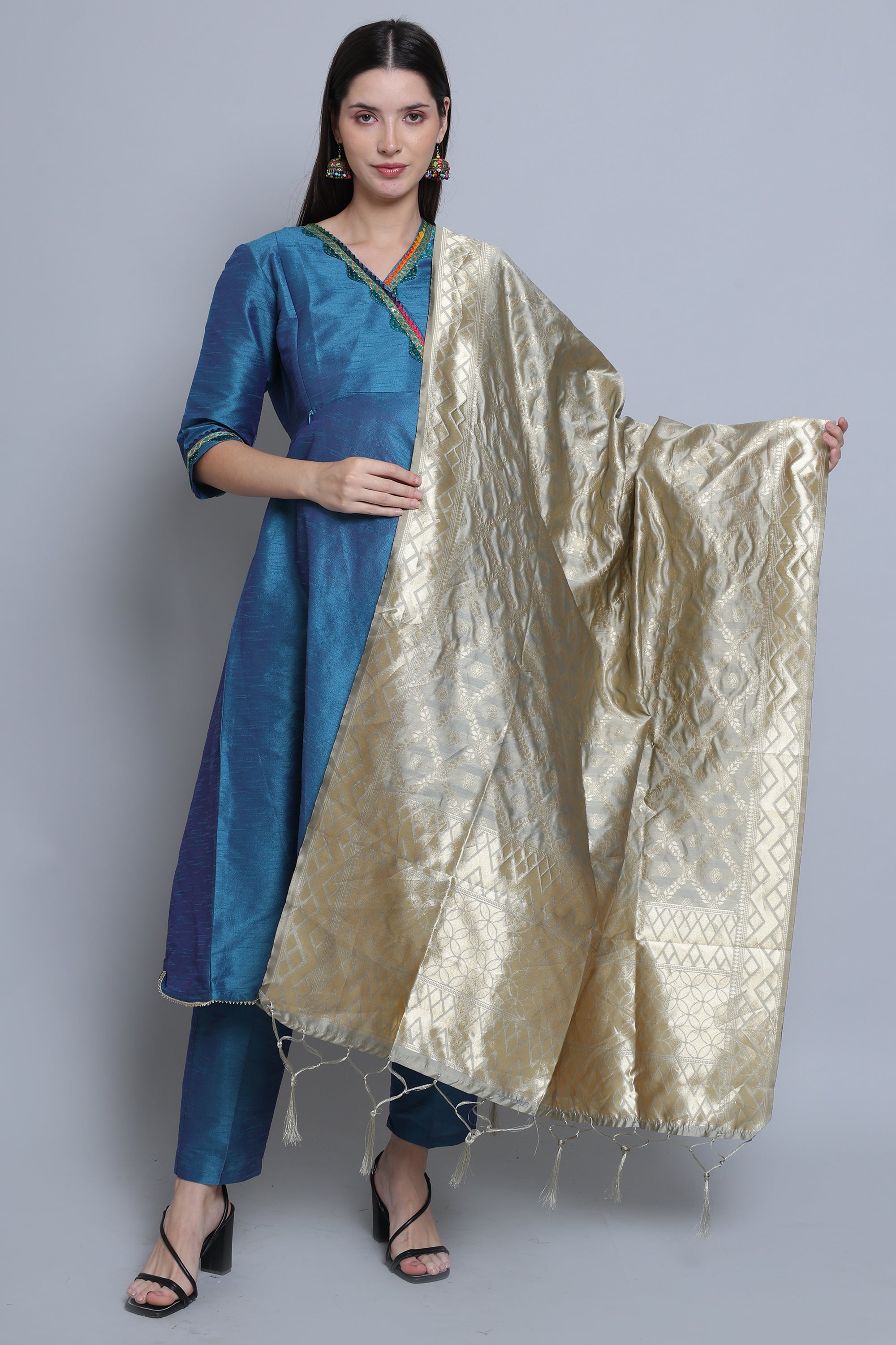 TealBlue-Festive-Maternity-Feeding-KurtaSet-Dupatta