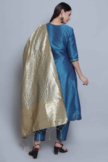 Teal Blue Festive Maternity and Feeding Kurta Set With Dupatta