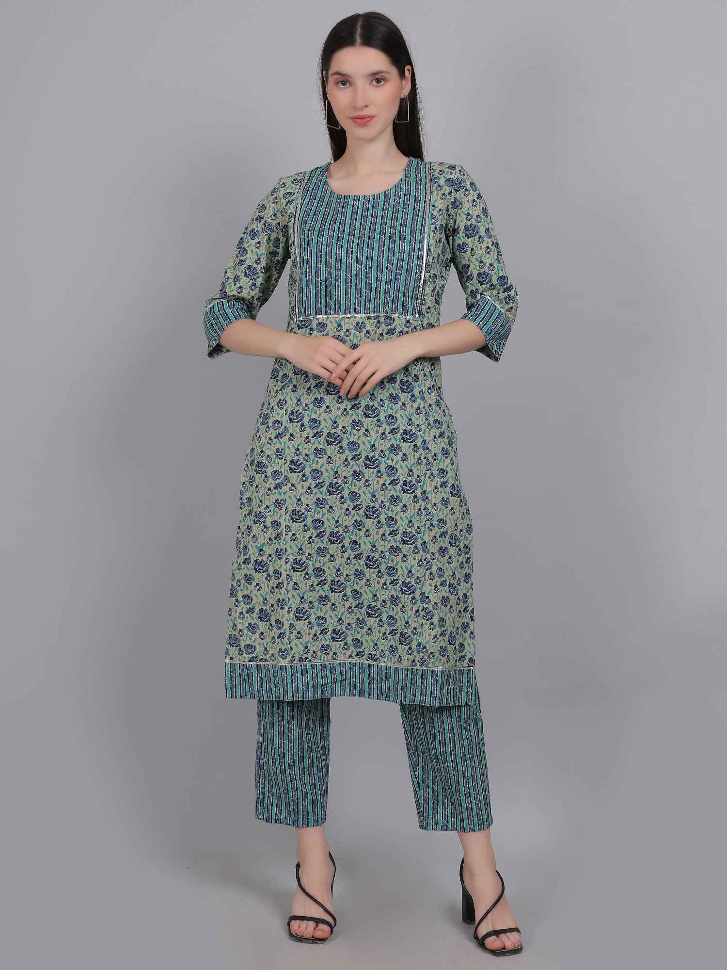 Teal Blue Pure Cotton Straight Feeding Kurta Set