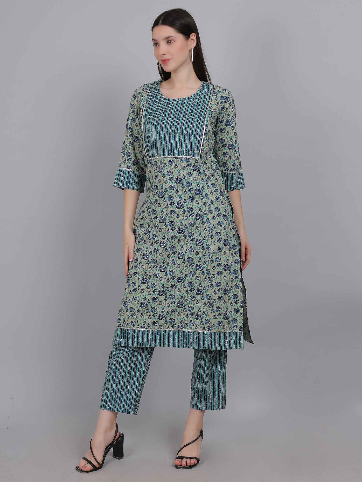 Teal Blue Pure Cotton Straight Feeding Kurta Set