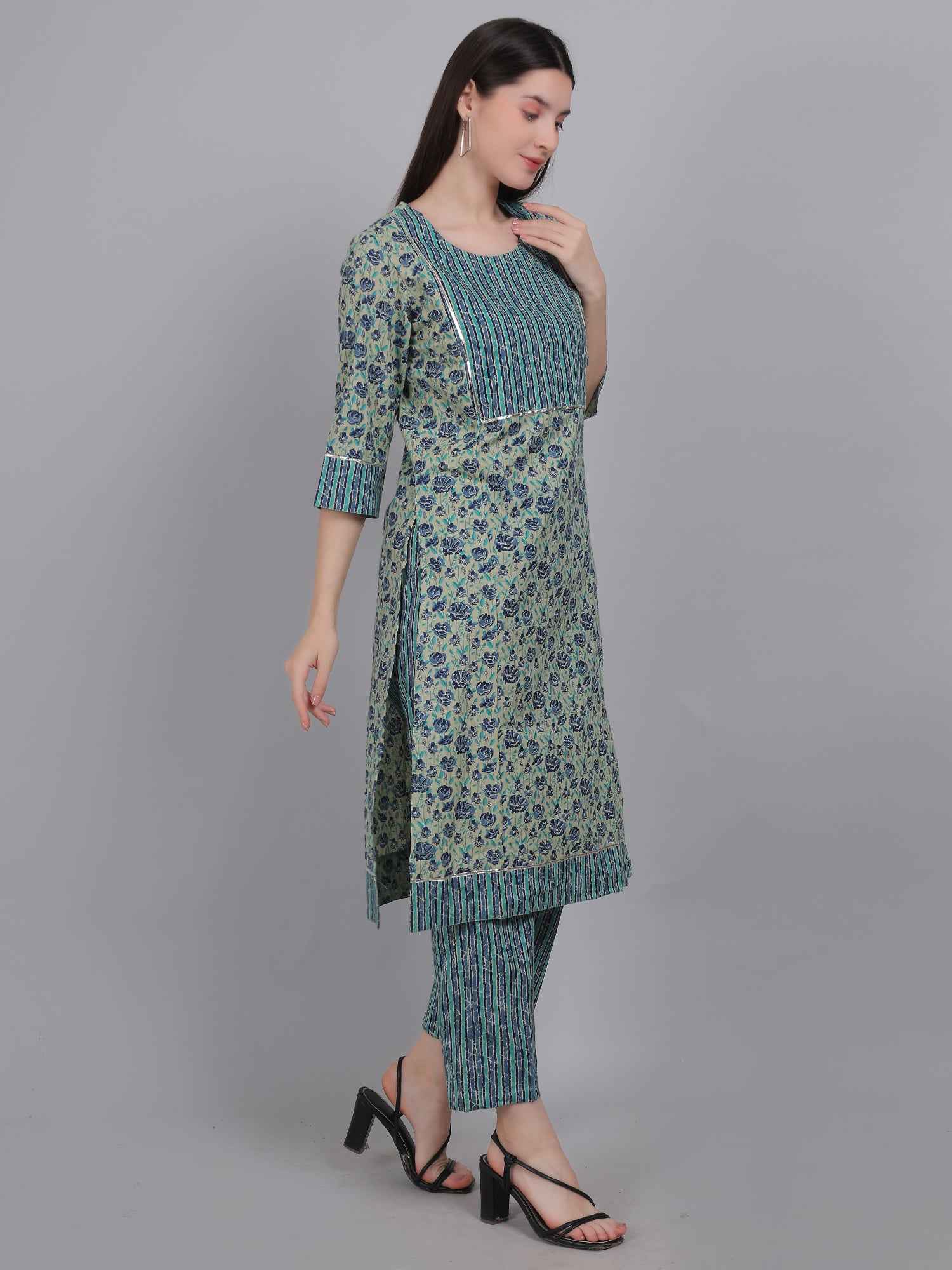 Teal Blue Pure Cotton Straight Feeding Kurta Set