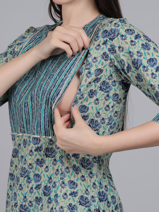 TealBlue-PureCotton-Straight-Feeding-KurtaSet