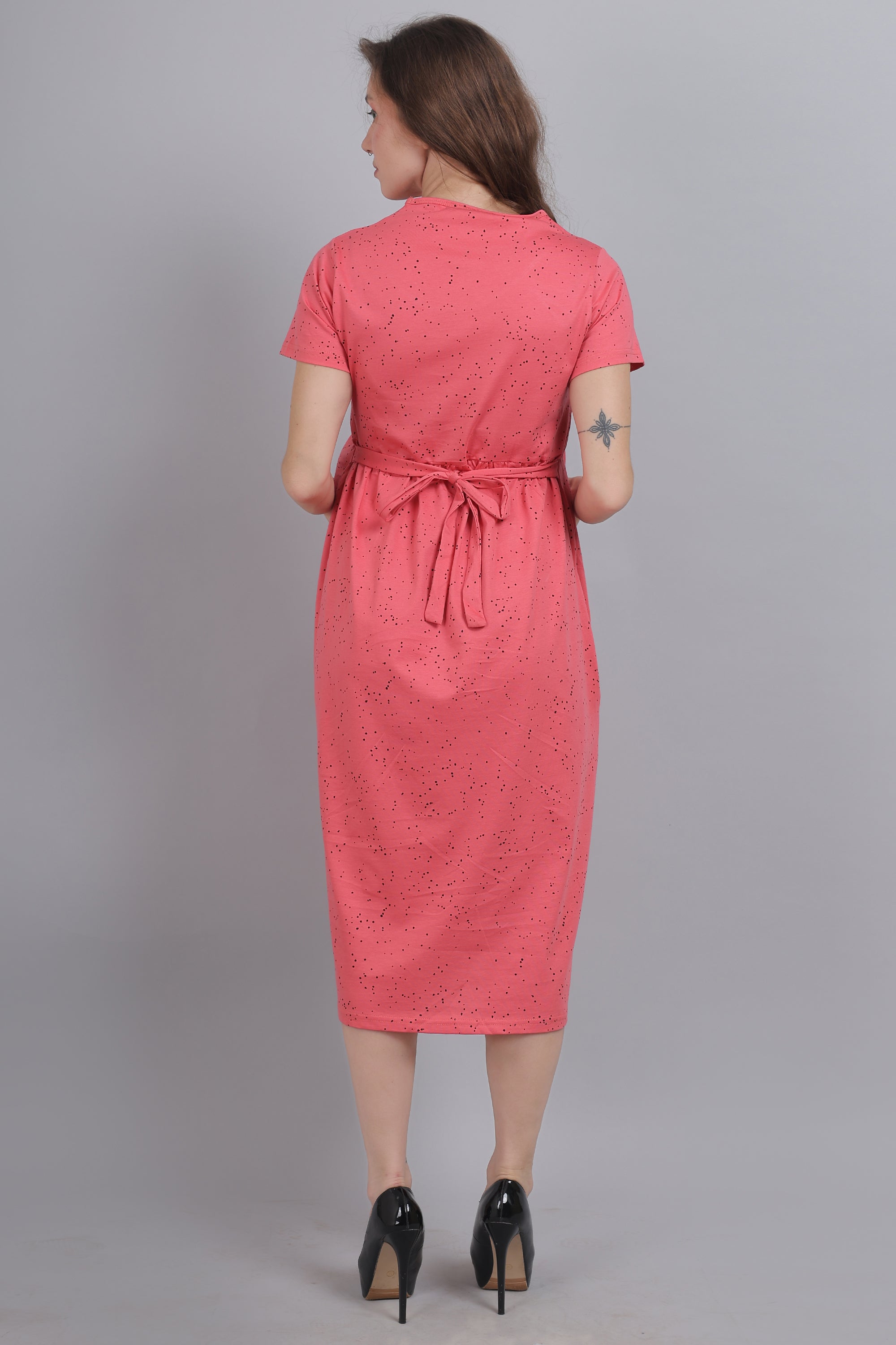 TomatoRed-KnittedCotton-Maternity-Loungewear-Dress