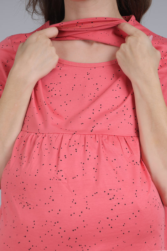 TomatoRed-KnittedCotton-Maternity-Loungewear-Dress