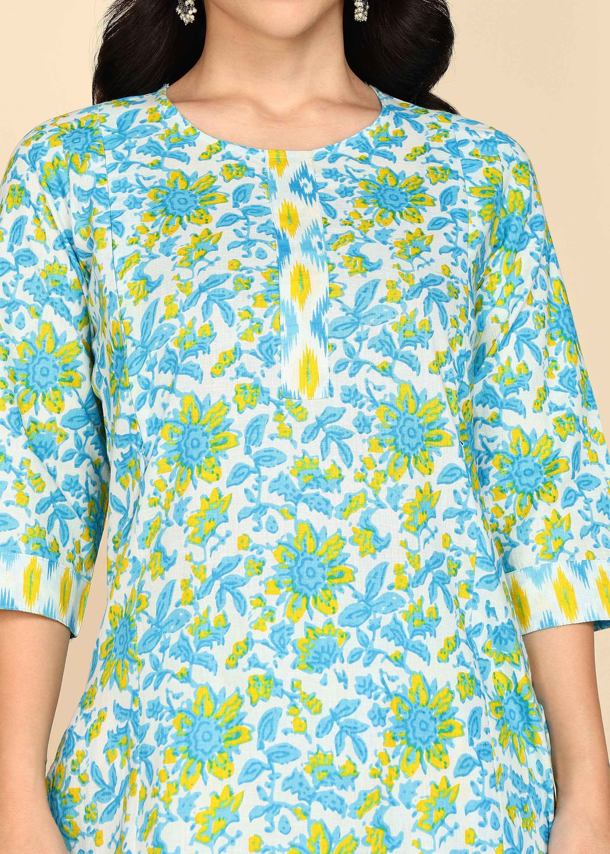 White Floral Pure Cotton Straight Feeding Kurta Set with Dupatta
