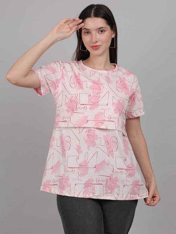White and Pink Zipless Feeding T-Shirt