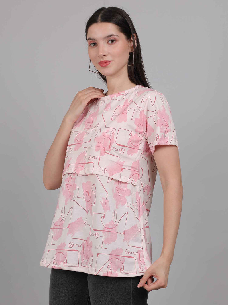 White and Pink Zipless Feeding T-Shirt