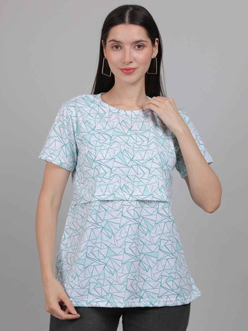 White and Teal Zipless Feeding T-Shirt