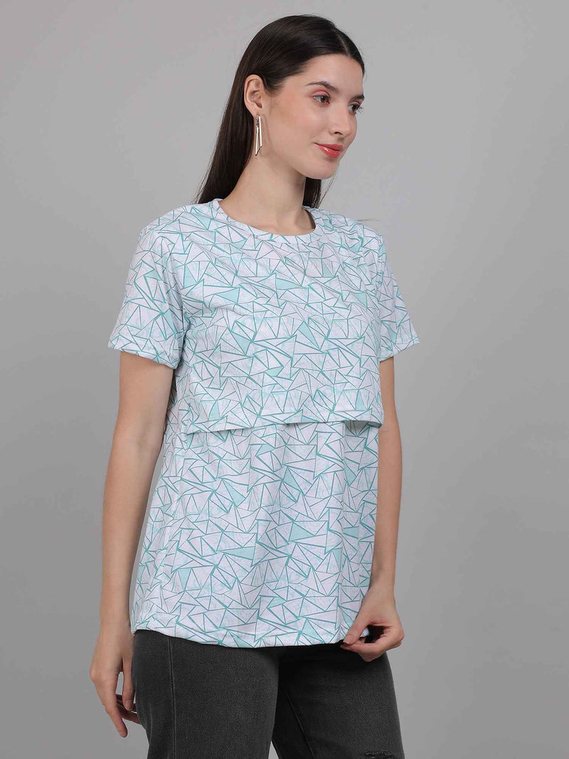 White and Teal Zipless Feeding T-Shirt