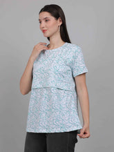 White and Teal Zipless Feeding T-Shirt