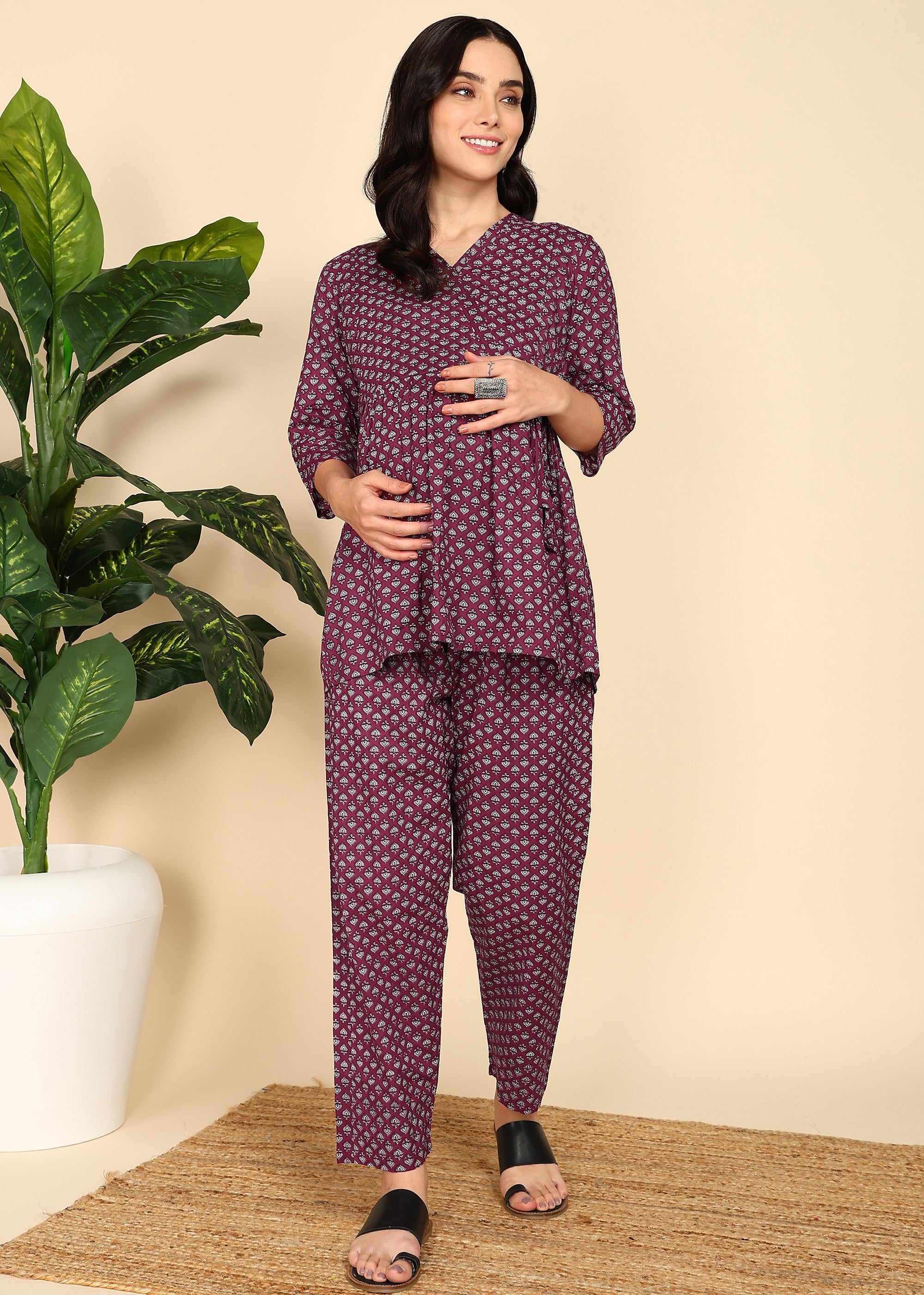 Wine-PureCotton-Maternity-Feeding-Co-ord-Set