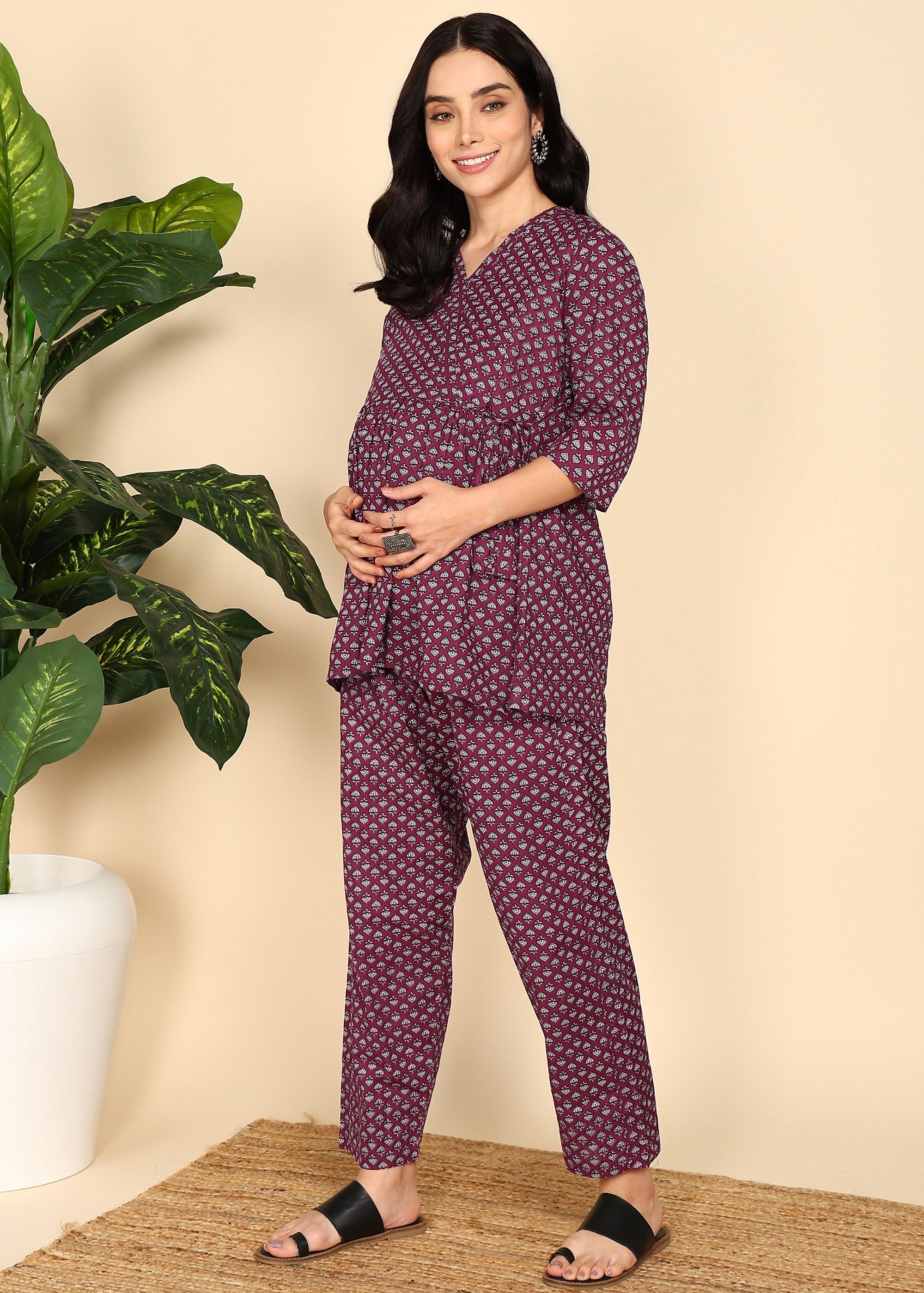 Wine-PureCotton-Maternity-Feeding-Co-ord-Set
