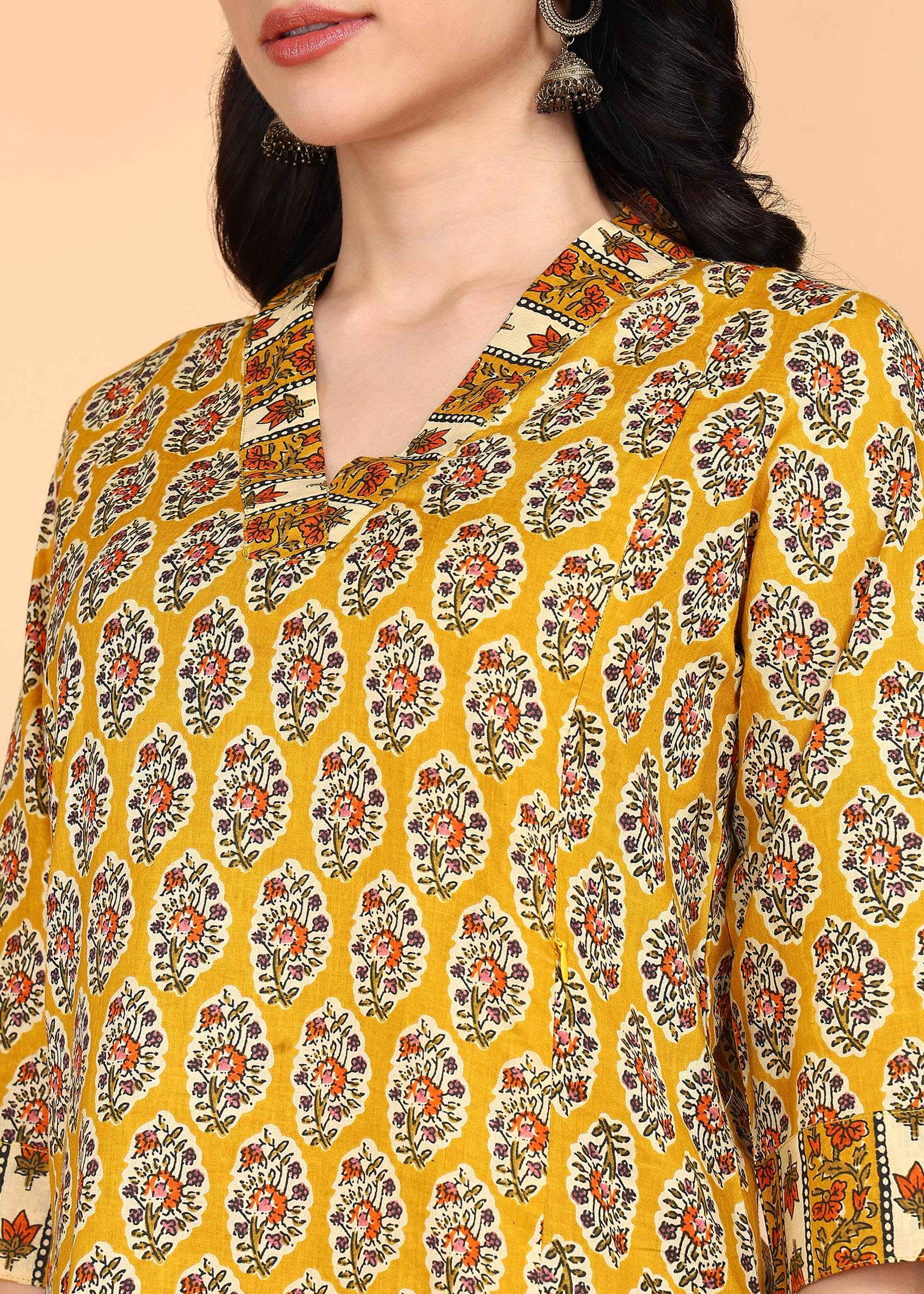 Yellow Pure Cotton Straight Feeding Kurta Set with Dupatta