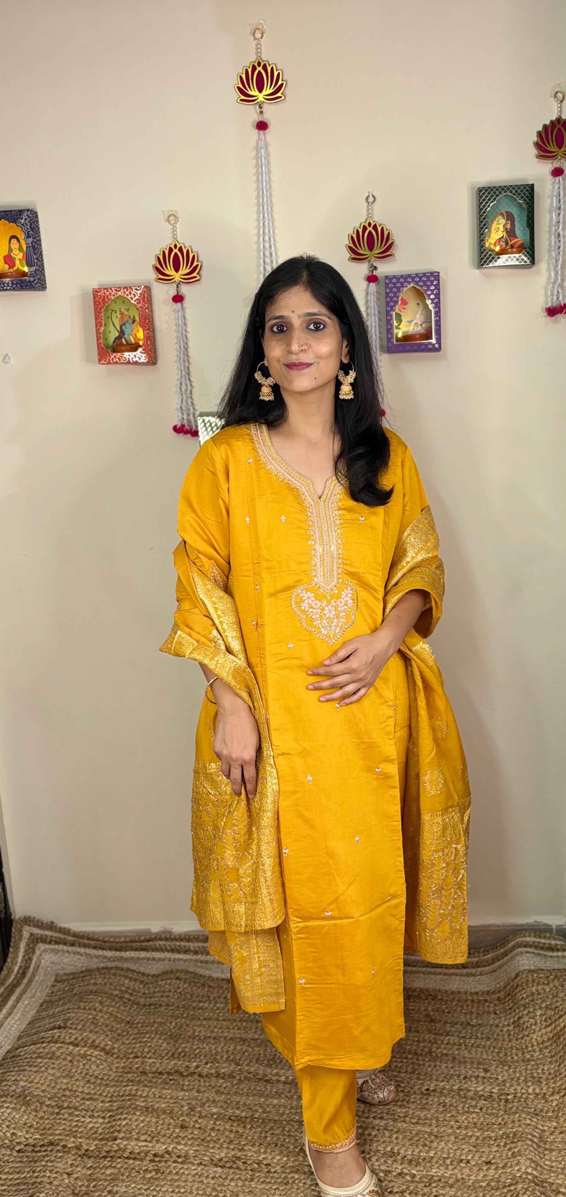 Yellow Festive Straight Feeding Kurta Set with Dupatta