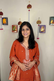 Rust Orange Festive Straight Feeding Kurta Set with Dupatta