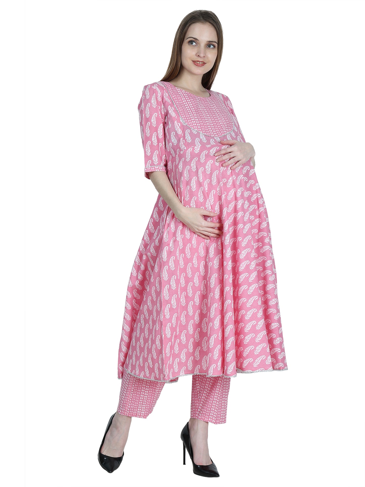 Maternity and Feeding Kurta Set | Pure Cotton |  Pink