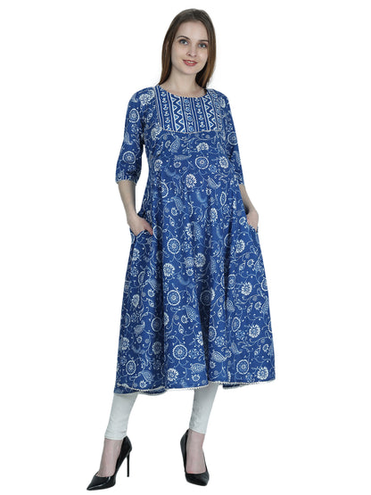 Maternity and Feeding Kurti | Pure Cotton | Blue