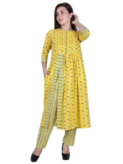 Pure Cotton Yellow Printed Kurta Set