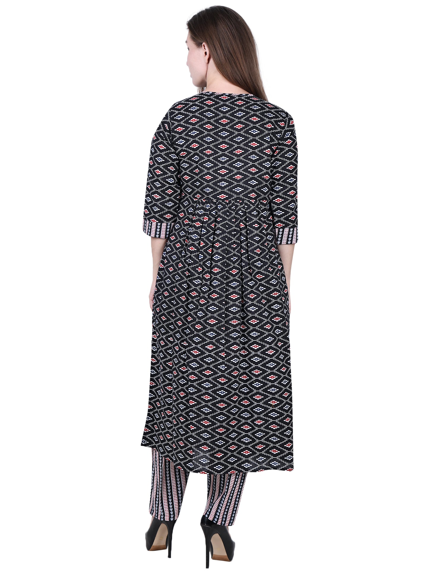 Pure Cotton Black Printed Kurta Set