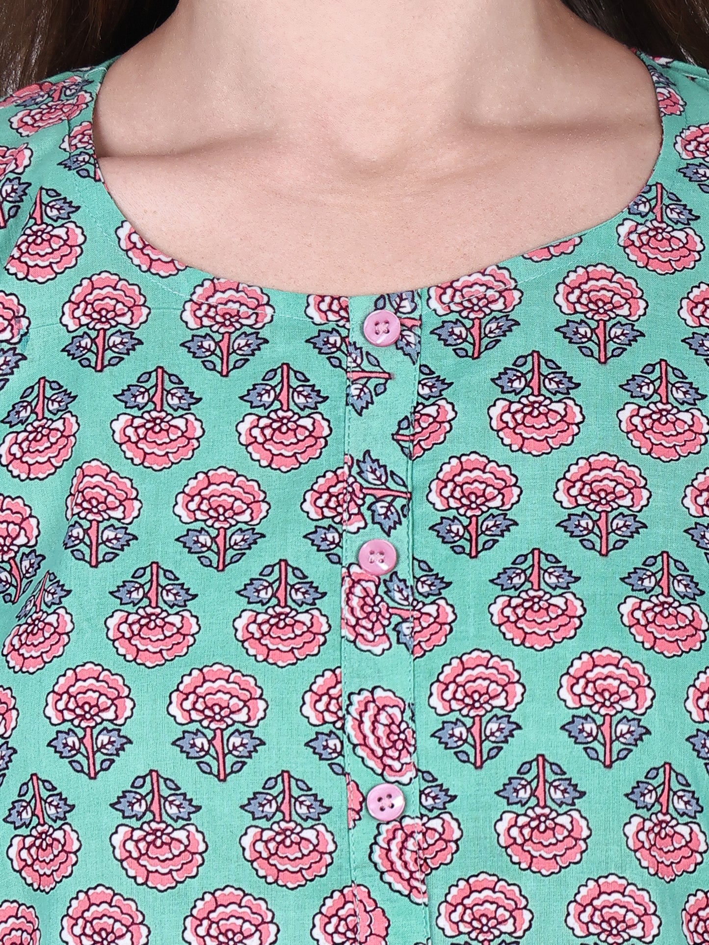 Pure Cotton Teal Printed Kurta Set