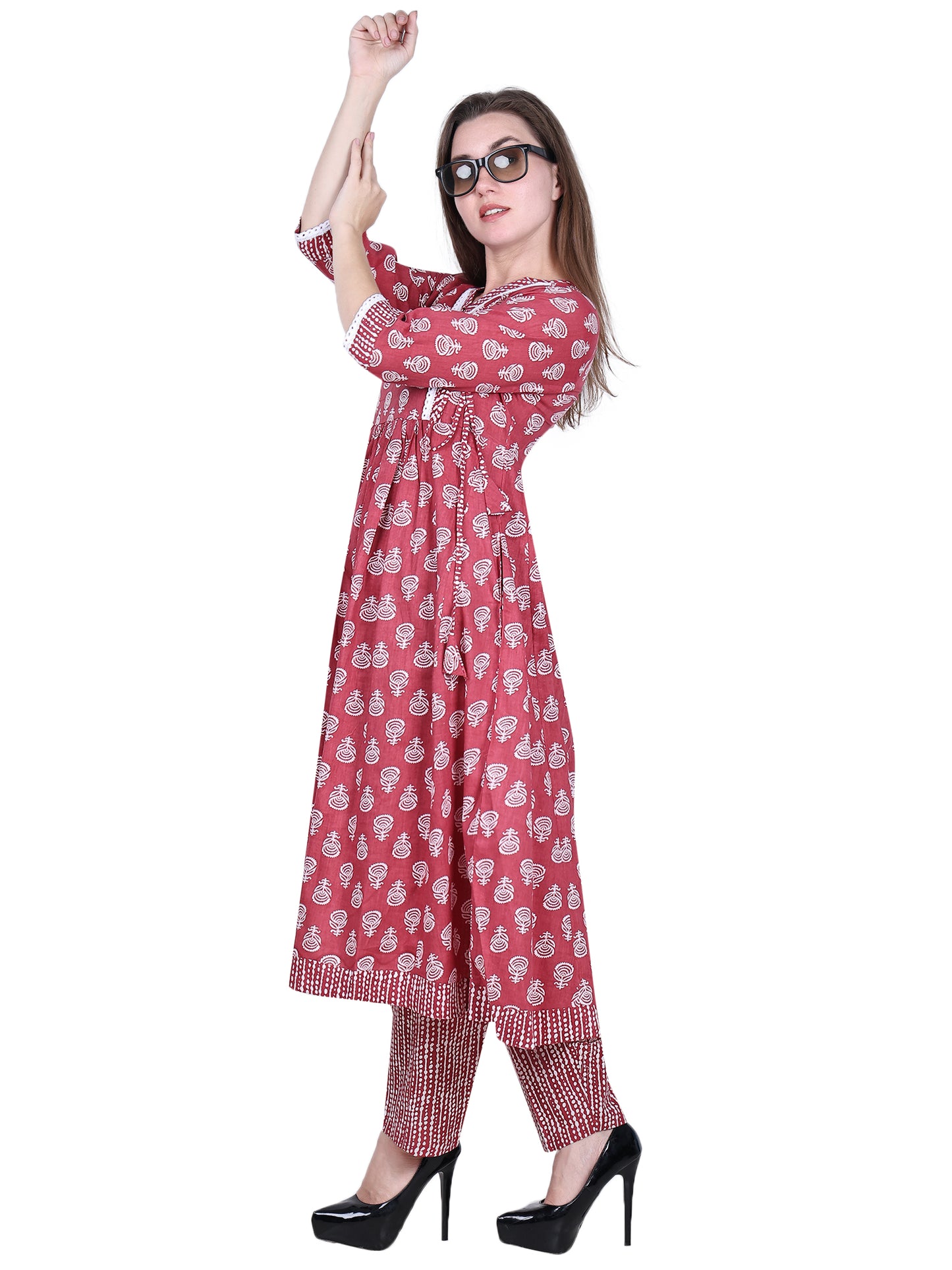 Pure Cotton Mauve Printed Kurta Set