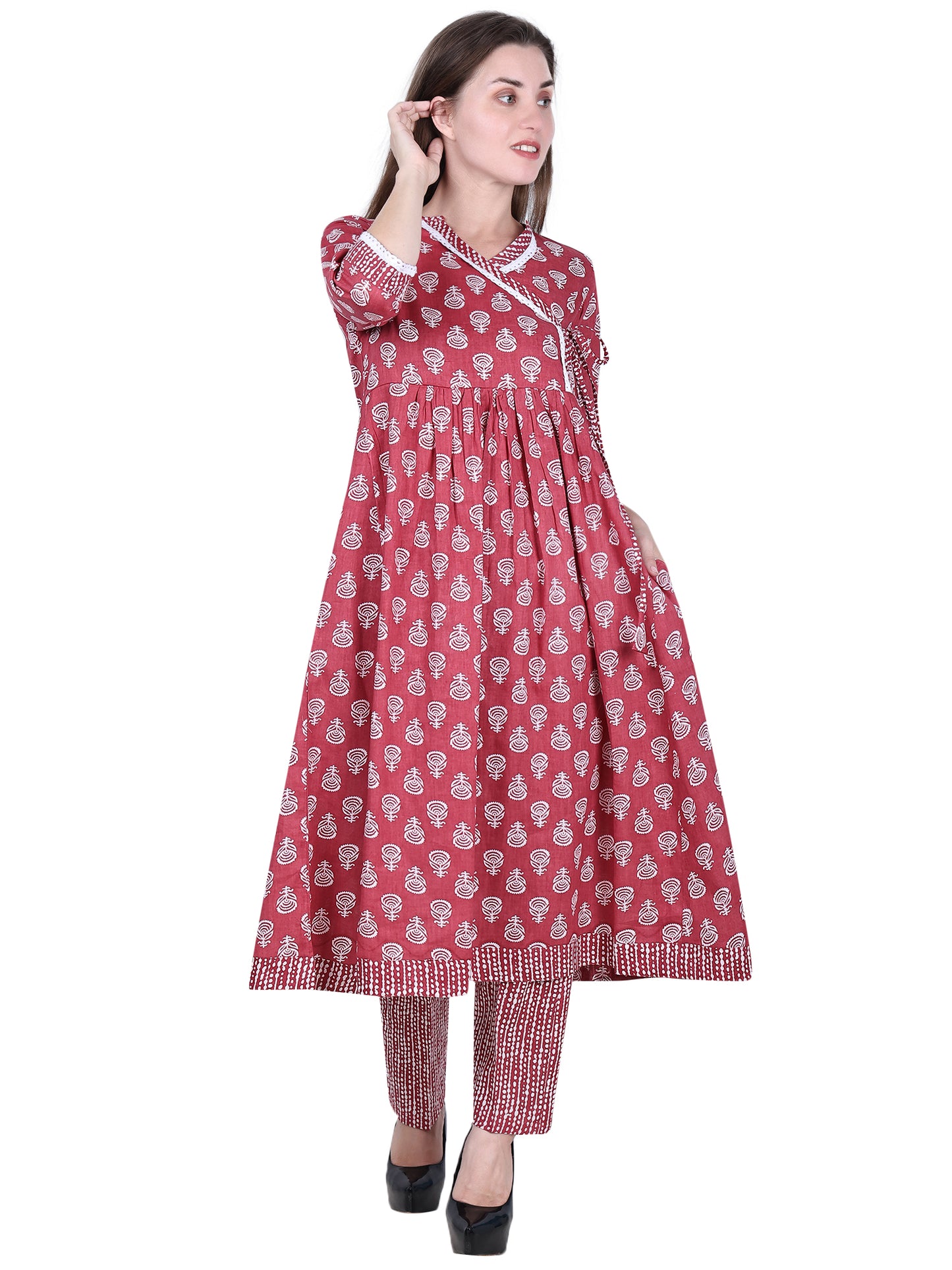 Pure Cotton Mauve Printed Kurta Set