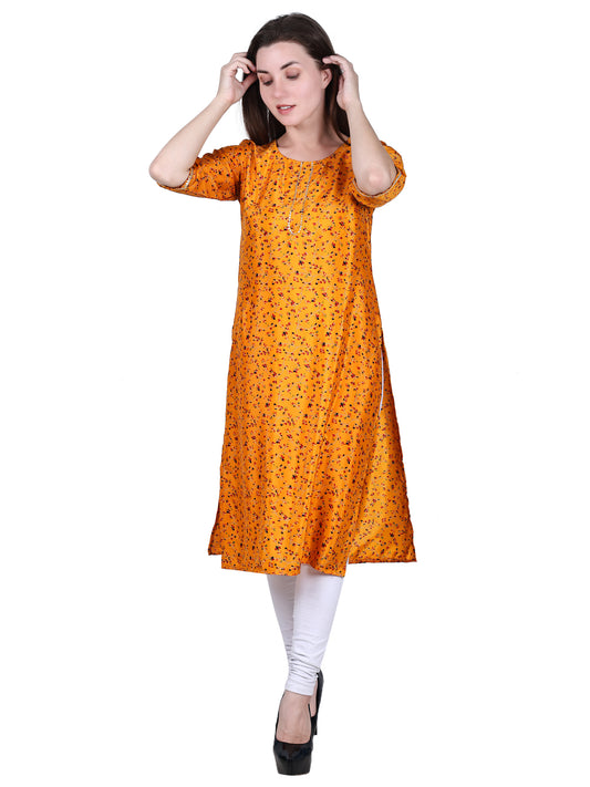 French Crepe Kurti | Yellow