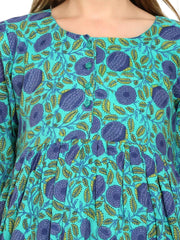 Blue Fit and Flare Cotton Maternity and Feeding Dress