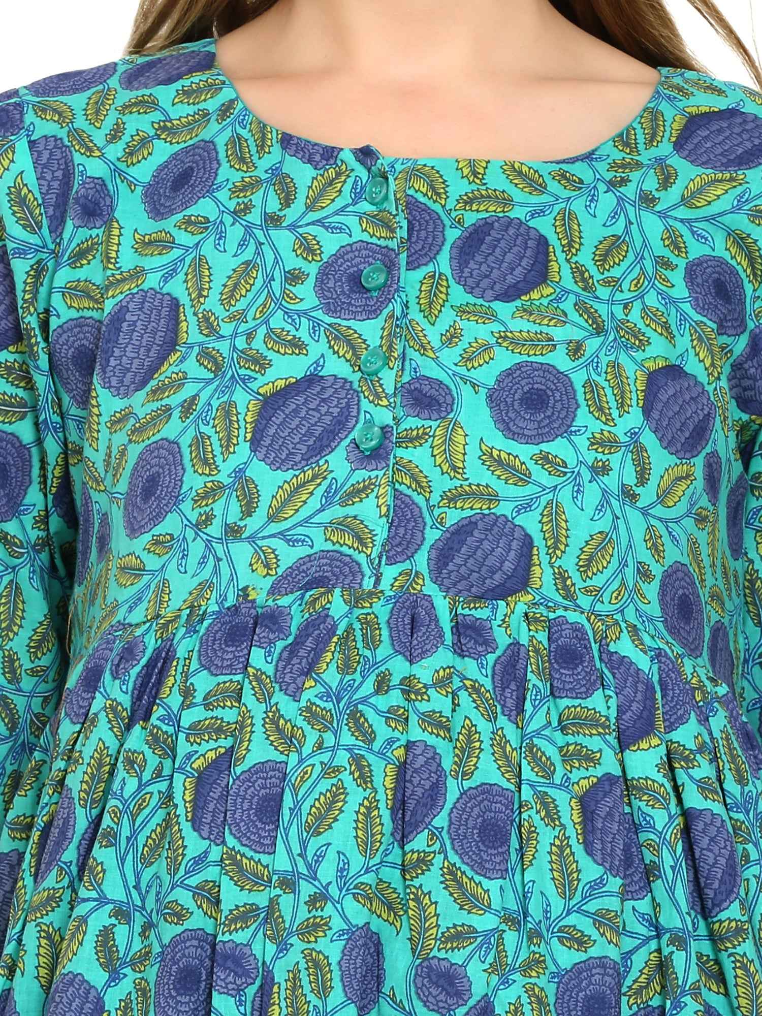 Blue Fit and Flare Cotton Maternity and Feeding Dress