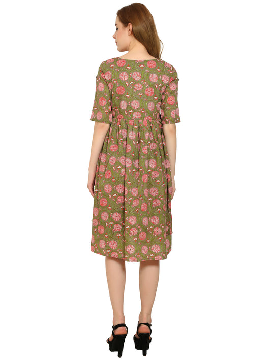 Brown-Fit-Flare-Cotton-Maternity-Feeding-Dress