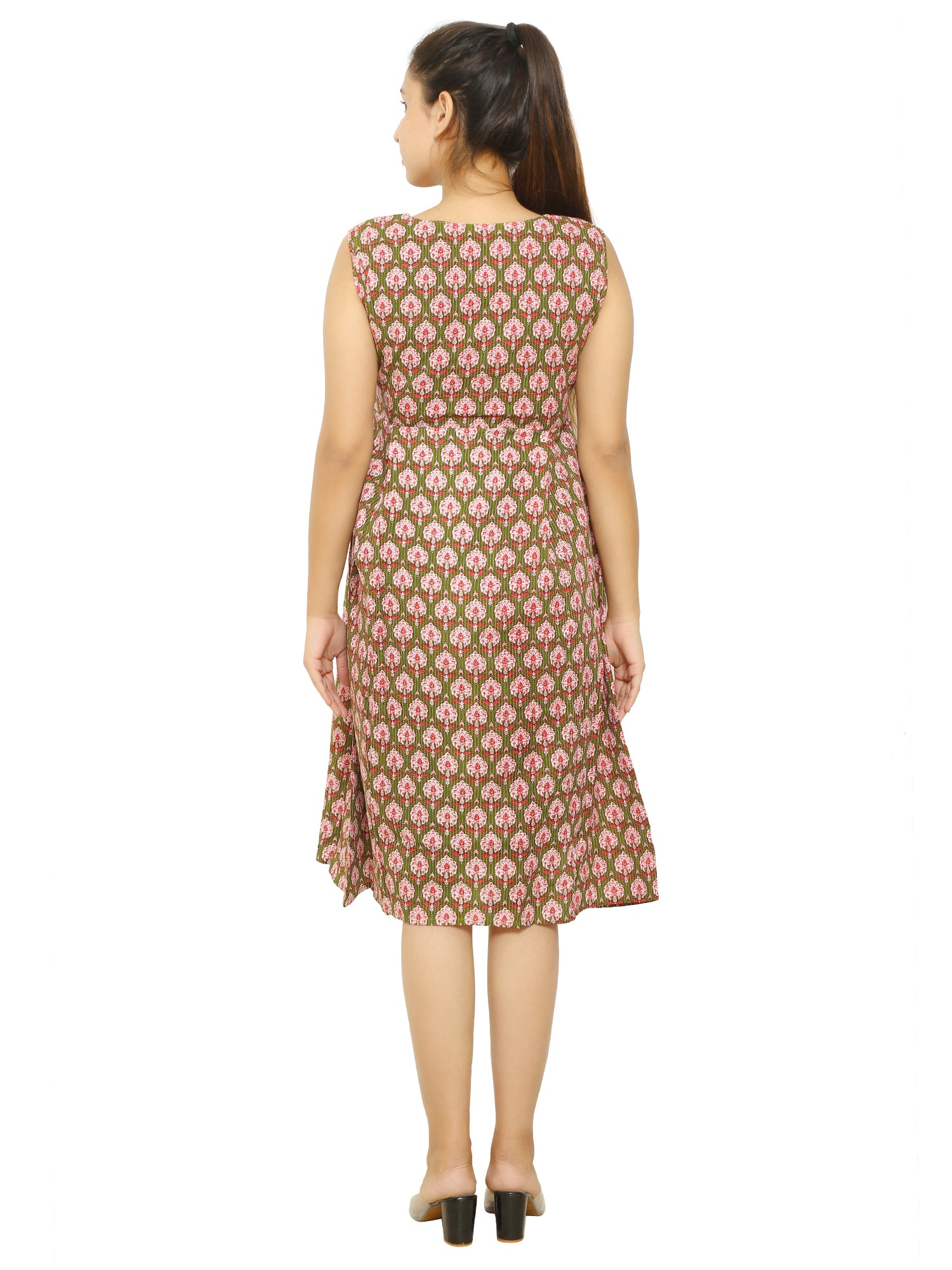 Green-Fit-Flare-Cotton-Maternity-Feeding-Dress