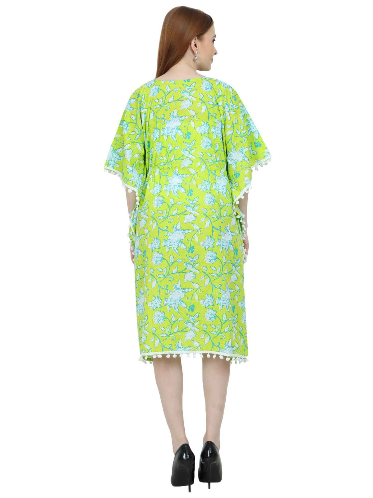 Green Pure Cotton Maternity and Feeding Kaftan Knee Length