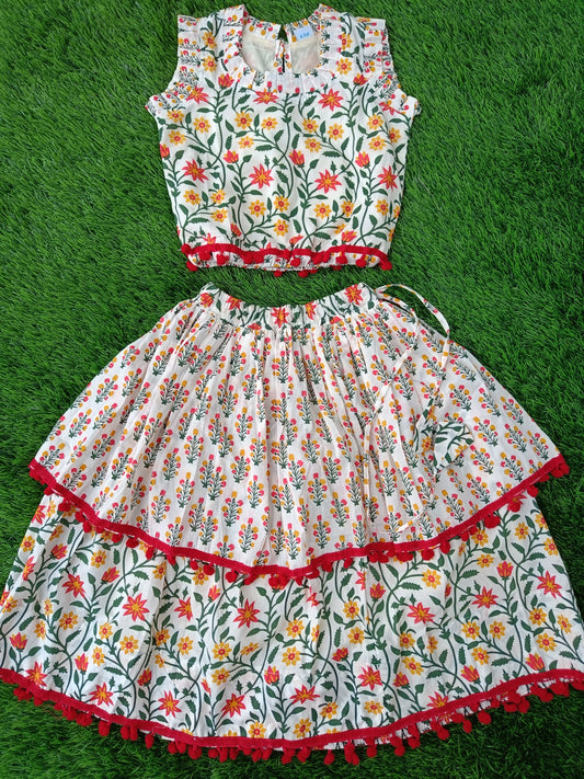Pure Cotton Lehenga Set for Girls | Off-White