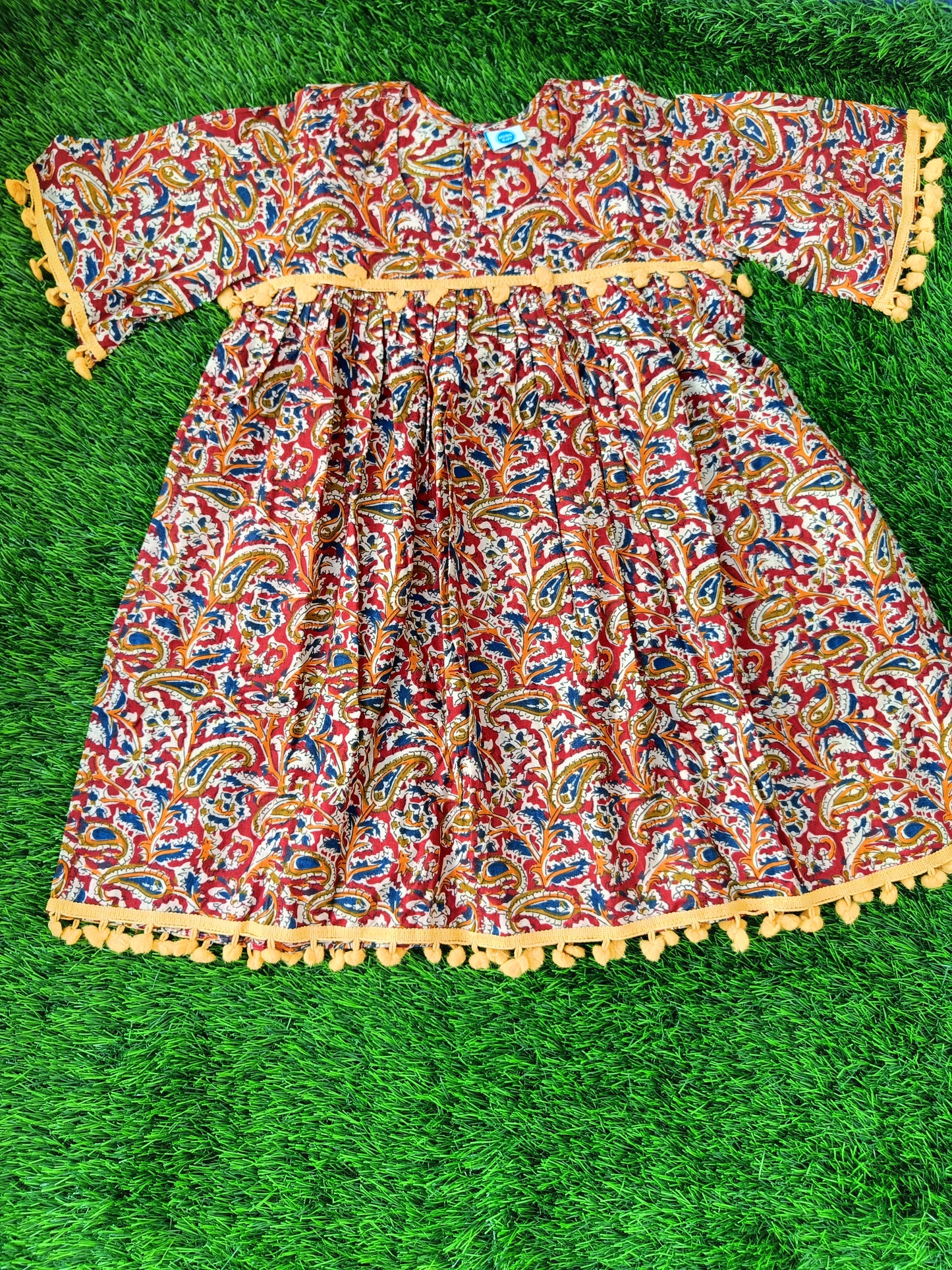 Pure Cotton Dress for Girls | Brown | Kalamkari Print