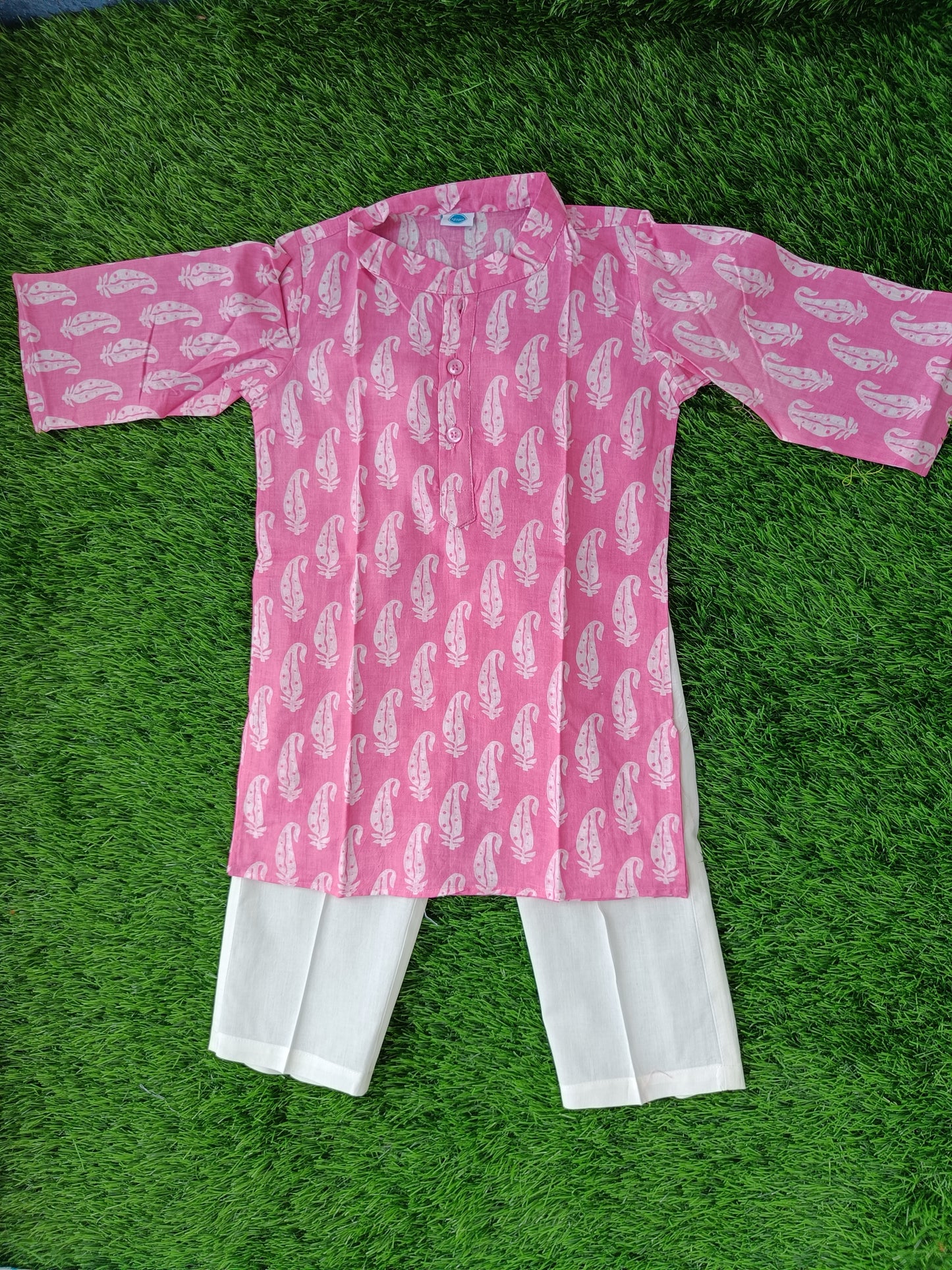 Pure Cotton Kurta Sets for Boys | Pink Printed 2