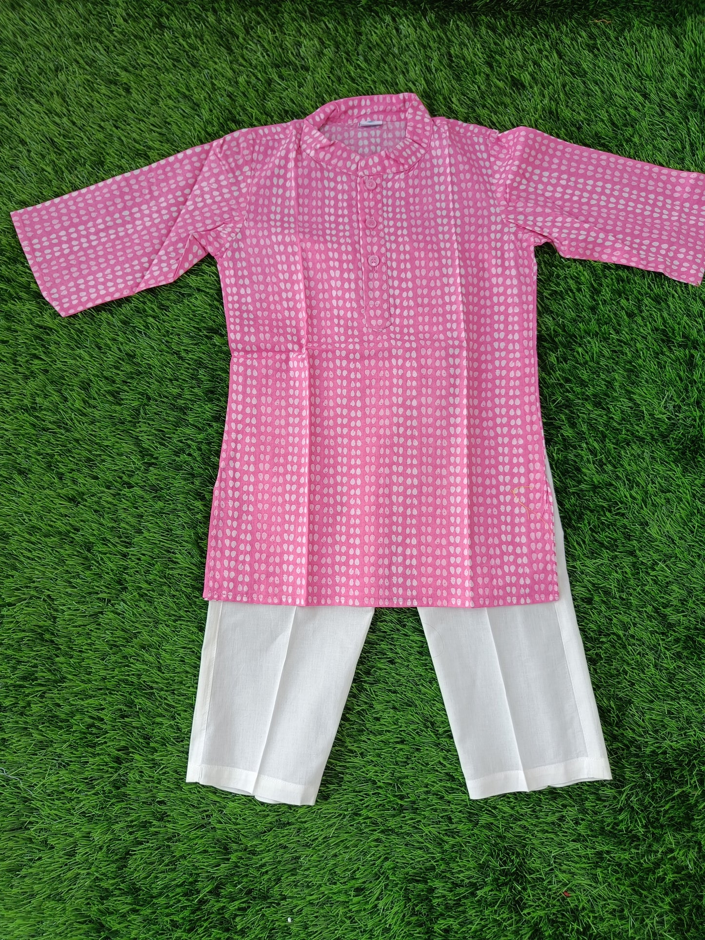 Pure Cotton Kurta Sets for Boys | Pink Printed