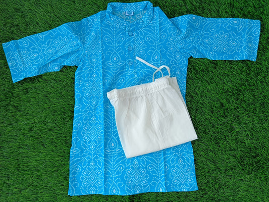 Pure Cotton Kurta Sets for Boys | Teal Printed 2