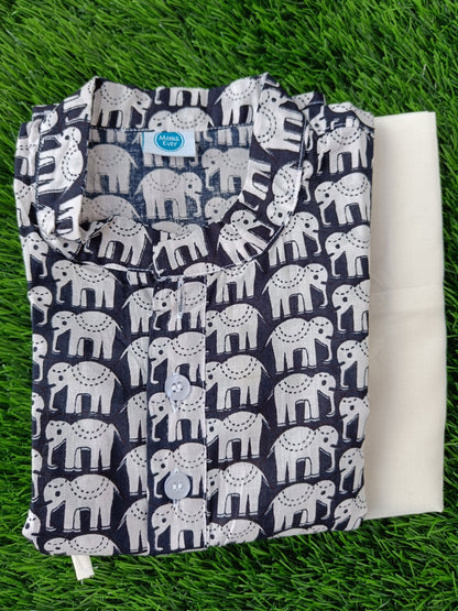 Pure Cotton Kurta Sets for Boys | Black | Elephant Print