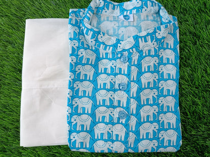 Pure Cotton Kurta Sets for Boys | Teal | Elephant Print