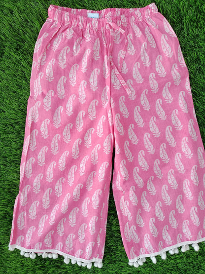 Pure Cotton Palazzo Set for Girls | Pink Printed 2