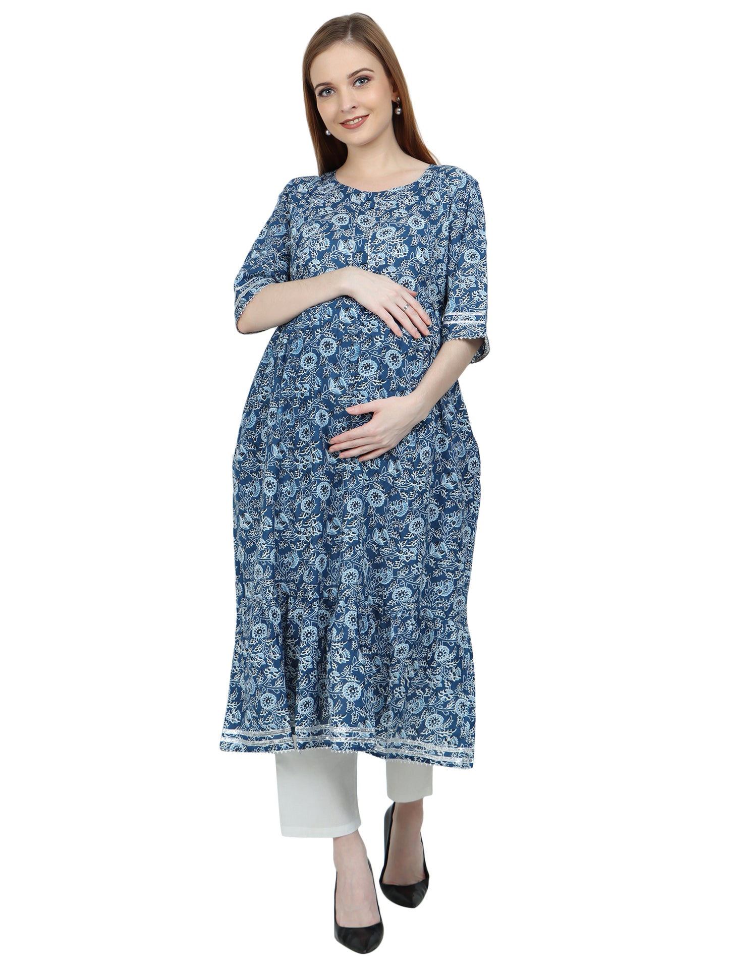 Maternity and Feeding Kurta Set | Pure Cotton |  Blue