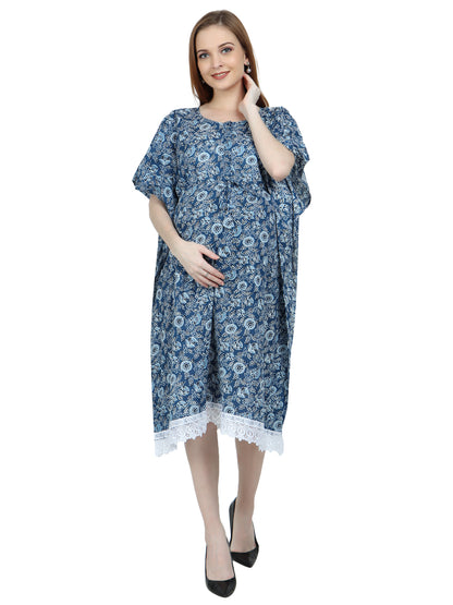 Maternity and Feeding Kaftan Knee Length | Pure Cotton |  Blue
