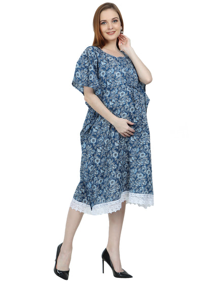 Maternity and Feeding Kaftan Knee Length | Pure Cotton |  Blue