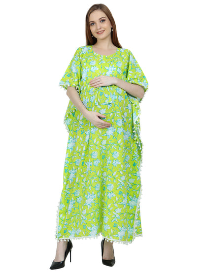 Maternity and Feeding Kaftan Full Length | Pure Cotton |  Green