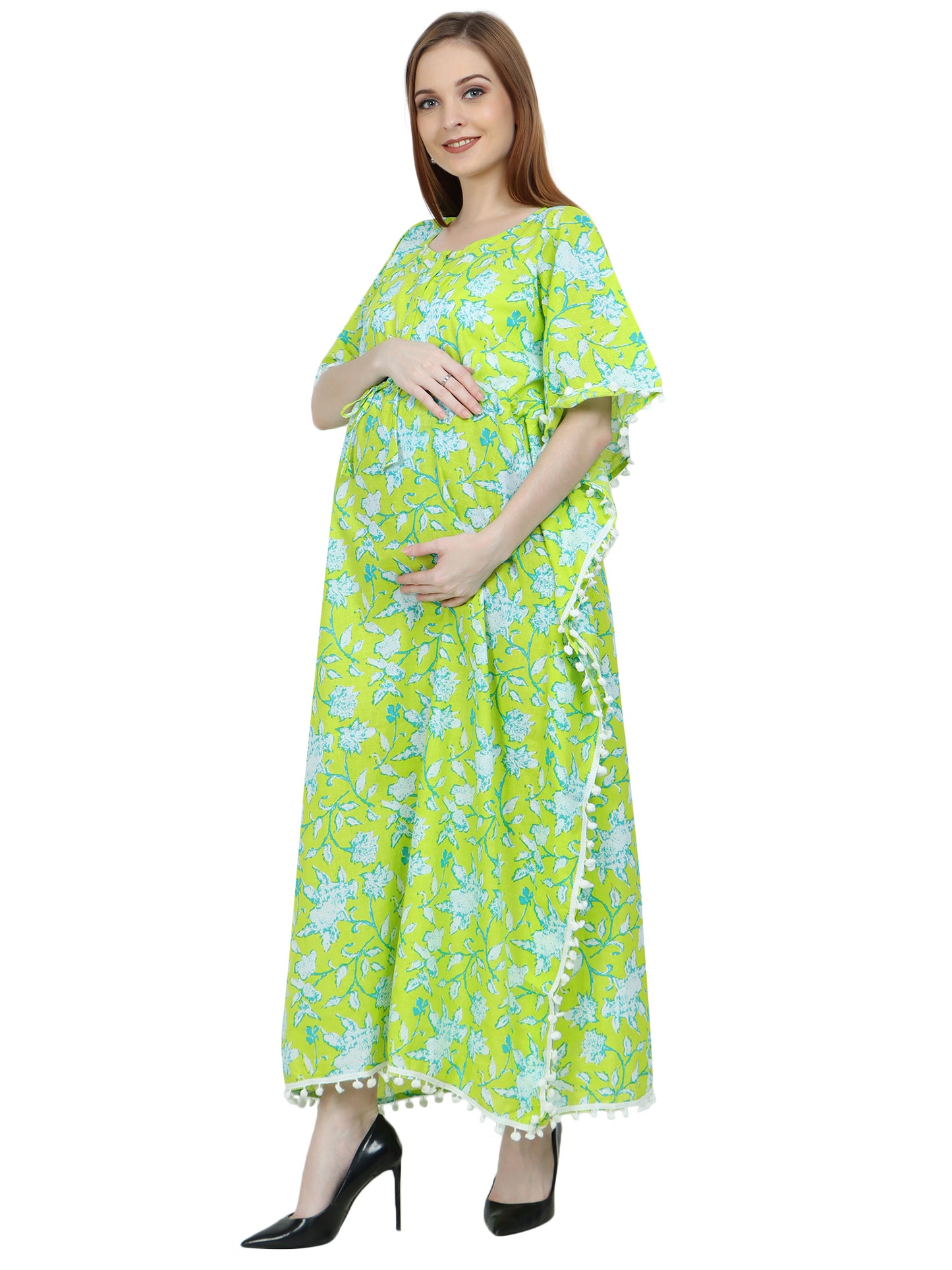 Maternity and Feeding Kaftan Full Length | Pure Cotton |  Green