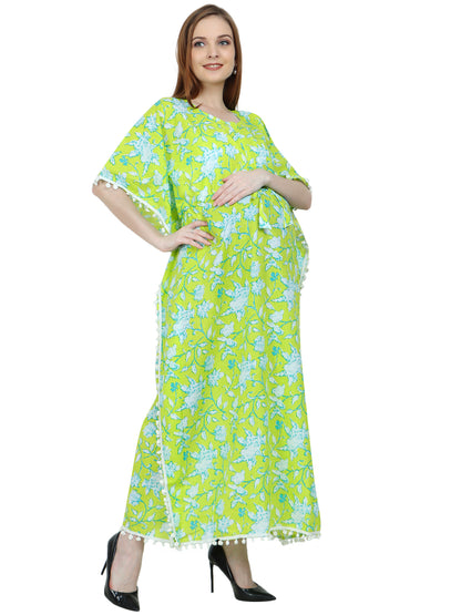 Maternity and Feeding Kaftan Full Length | Pure Cotton |  Green