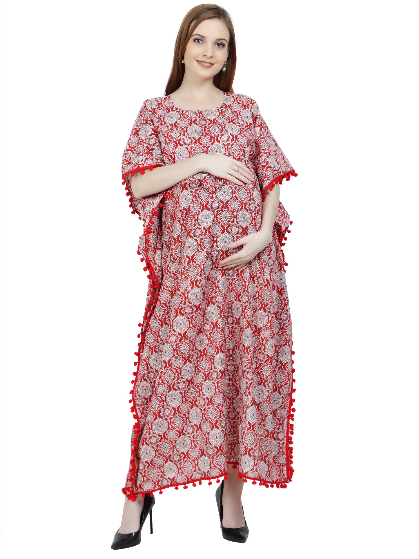 Maternity and Feeding Kaftan Full Length | Pure Cotton |  Red